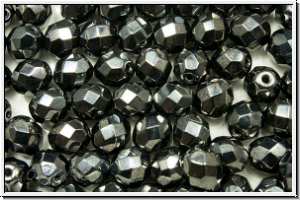 Bhm. Glasschliffperle, feuerpol., 8mm, hematite, metallic, 10 Stk.